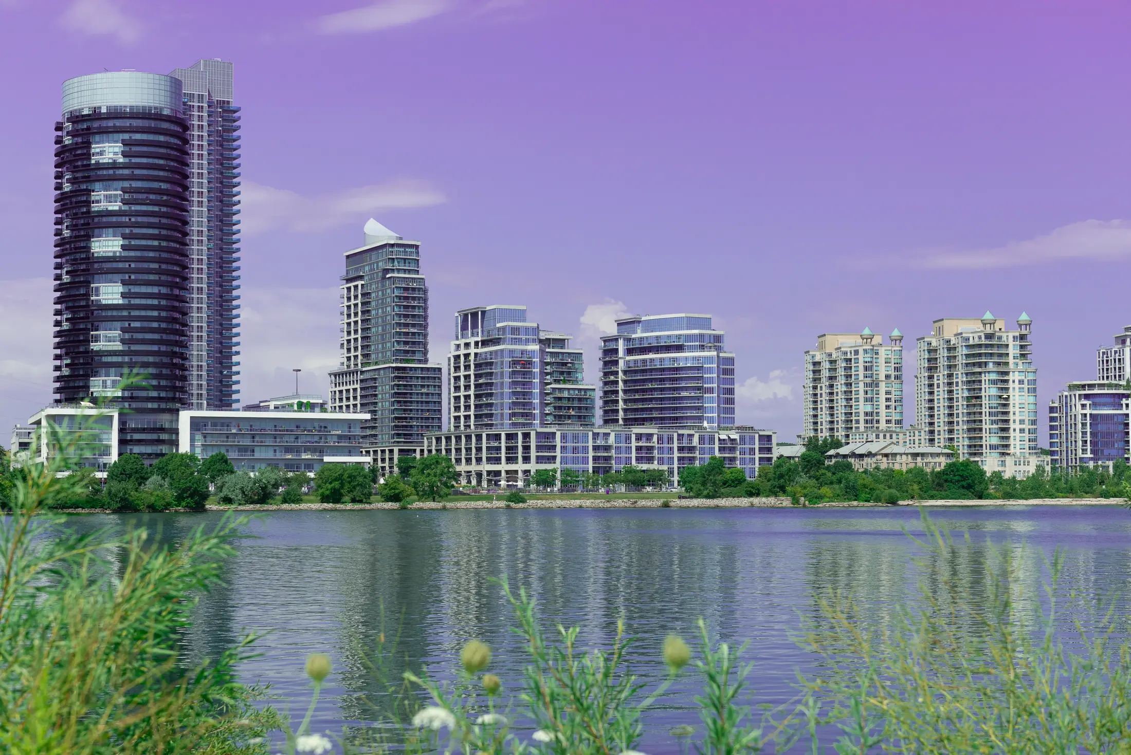 Aerial view of the Etobicoke waterfront condo towers
