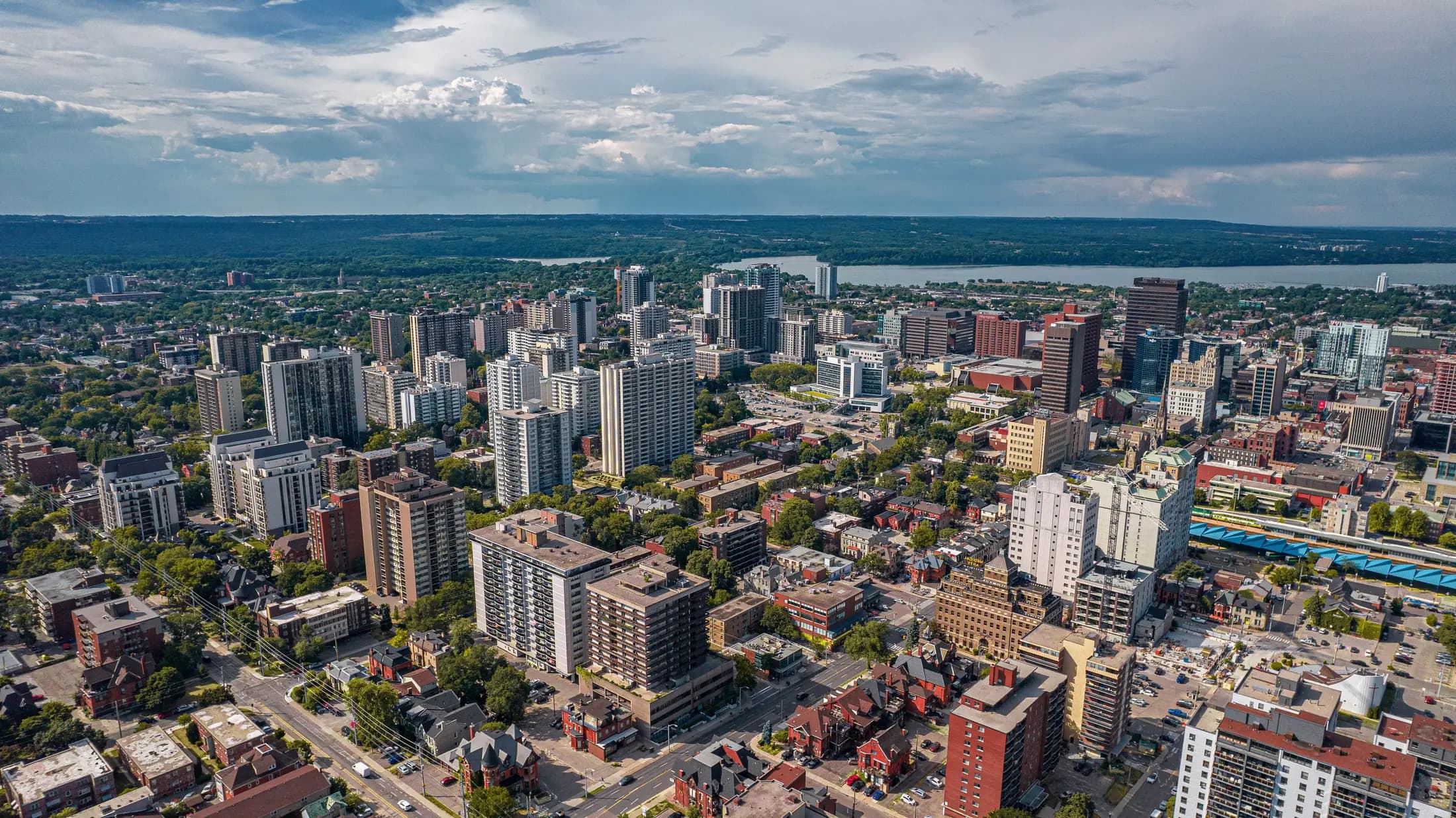 Aerial view of downtown Hamilton and the harbour