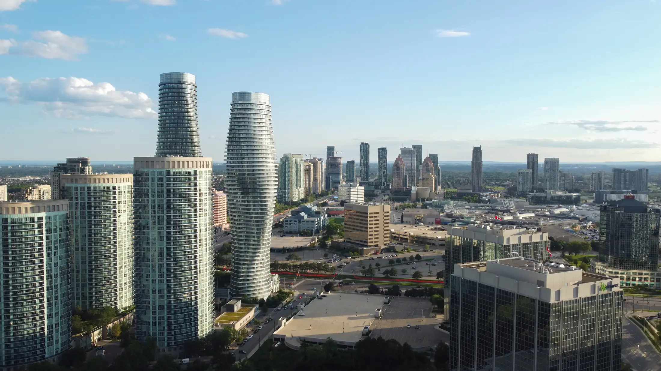 Aerial view of the Mississauga city centre skyline